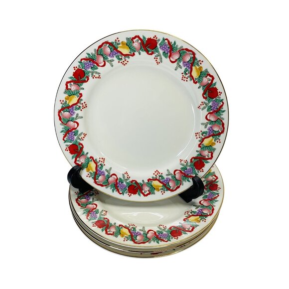 Classic Traditions Cranberry Holi-Dazzle Dessert Plates Set of 4 Fine China 7.5 - Picture 2 of 6